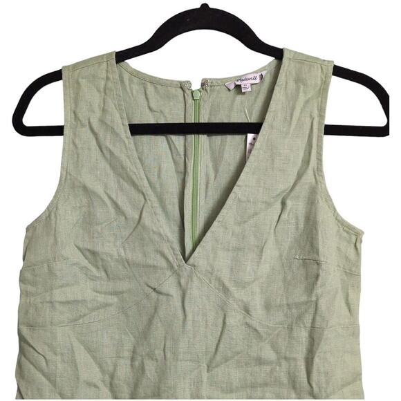 Madewell Green Sleeveless V Neck Zip Back Linen Dress Style NP101 Size XS - Picture 2 of 11